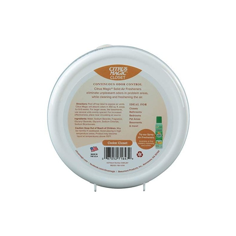 Citrus Magic For Closets Odor Absorbing Solid Air Freshener, Cedar