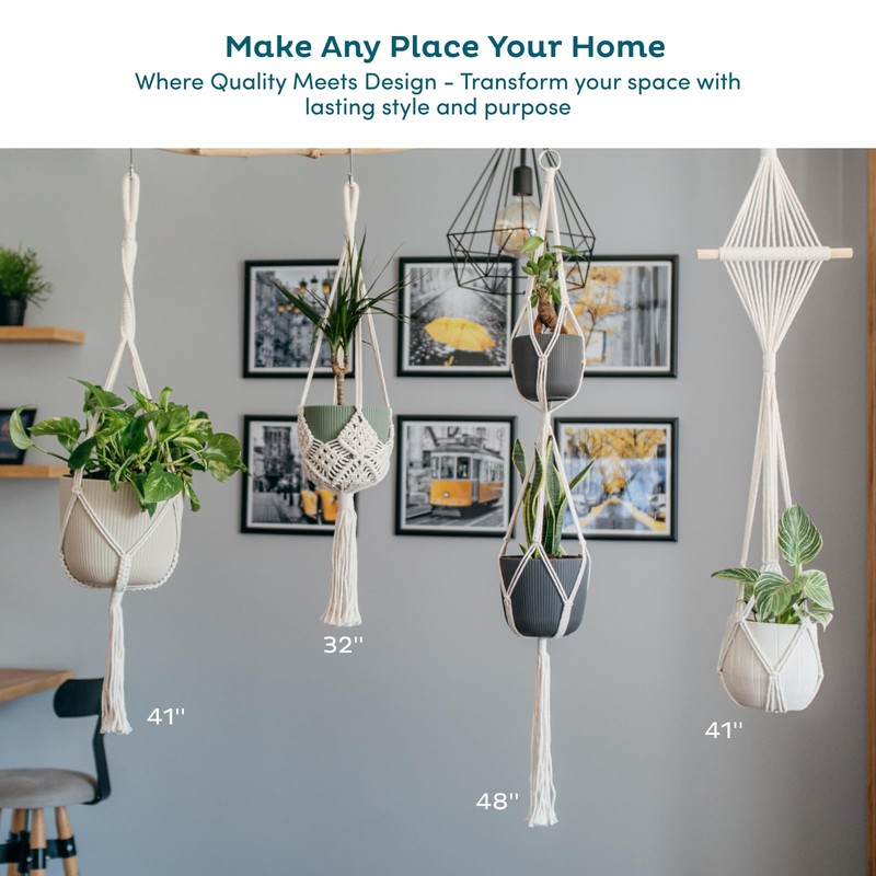 Nook Theory 4-Pack Macrame Plant Hangers with 8 Hooks -