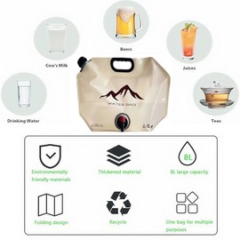 ZUMVIVIN Collapsible Camping Water Container 8L with 100cm Supply Pipe and 20cm Outlet Pipe for Hiking Climbing Fishing Travel Picnic (#1-KHAKI)