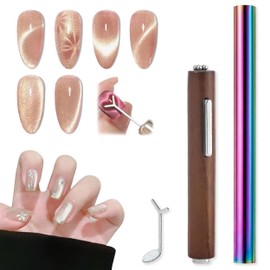 JREEPEE Cat Eye Magnet for Nails, 4-in-1 Double Ended Magnet Pen with Heart Shape Tool, Professional Nail Art Magnet for Cat Eye Gel Polish, Nail Magnet Set for DIY & Salon