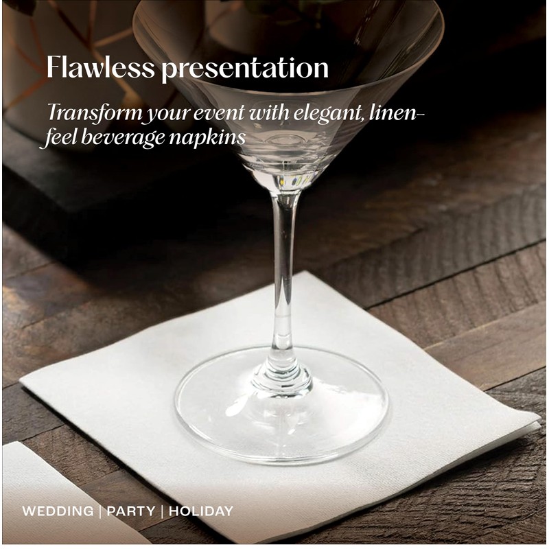 200 Linen-Feel Beverage Napkins - Disposable Cocktail Napkins, Made In
