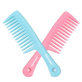 BEAYUNG 2 PCS Large Wide Tooth Comb, Shower Combs for Women, Curly Hair Brush, Detangling Comb, Hair Styling Comb, Hairdressing Tool (1Blue,1Pink)
