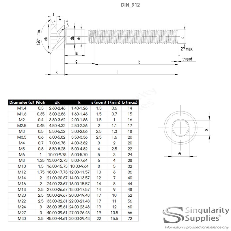 M3 (3mm x 30mm) Hex Socket Cap Screw (Bolt) -