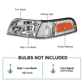 telpo Headlights Assembly Fit For 1998-2011 Ford Crown Victoria 98 99 00 01 02 03 04 05 06 07 08 09 10 11 Ford Crown Victoria w/Corner Headlamp Replacement (Chrome Housing Amber Reflector)