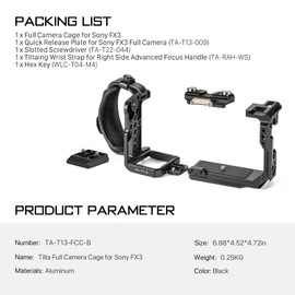 (Black) TILTA TA-T13-FCC-B Camera Cage for Sony FX3 FX30 ILME-FX3 Rig