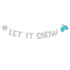 RoadSea Let it Snow Banner - Welcome Winter Party Supplies - Winter Wonderland Decor - Merry Christmas - Happy Holiday New Year Winter Party Decorations - Silver Glitter