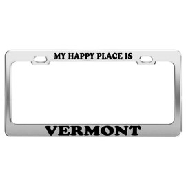 Product Express My Happy Place is Vermont License Plate Frame Tag Car Truck Accessory Gift