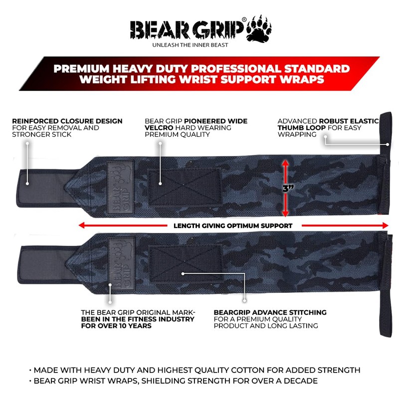 BEAR GRIP SPECIAL EDITION Premium weight lifting wrist support wraps
