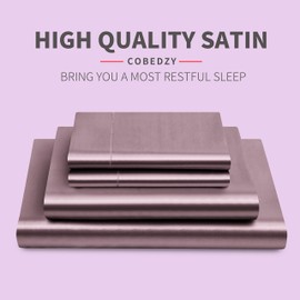 Cobedzy Satin Sheets Queen Size, 4 Pcs Silky Soft Satin Bed Sheets Queen Set with Deep Pockets, Extra Smooth & Luxurious Microfiber Sheet for Hair and Skin(Purple)