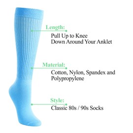 Zmart Slouch Socks Women Knee High Tube Blue Socks, Soft Scrunch Socks 80s 90s Socks Size 5-10