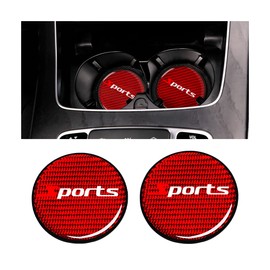 KHGUZ 2PCS Car Cup Holder Coasters, Anti-Slip Embedded Carbon Fiber Auto Cup Holder Pads, Waterproof Vehicle Interior Decorative Drink Mat Accessories, Universal for RV, SUV, Truck (Red/Sports)