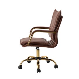 TINA'S HOME Faux Leather Home Office Desk Chair, Adjustable Swivel Computer Chair with Golden Legs and Arms, Comfy Upholstered Task Chair,Brown