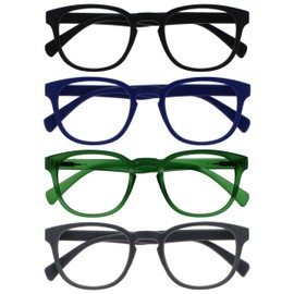 OPULIZE Pop Reading Glasses 4 Pack Fun Round Matt Frame Black Blue Moss Green Grey Spring Hinges Scratch Resistant Mens Womens RRRR2-1367 +1.00