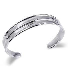 Desnuage Irregular Hammered Wave Texture Cuff Bracelet for Women - Sterling Silver Open Bangle Hypoallergenic Jewelry