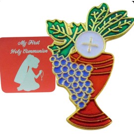 First Communion Chalice Pin Set for Girls with Holy Prayer Card Pack