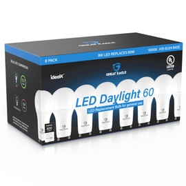 Great Eagle Lighting Corporation 60W GU24 LED Light Bulb, Non Dimmable, 5000K Daylight, UL, Twist-in 2 Prong (8-Pack)