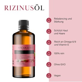 Oxxigena 100% Pure Virgin Castor Oil - 500 ml - Cold Pressed - Balancing and Strengthening - Nourishing and Moisturising for Skin and Hair - Vegan, GMO-Free