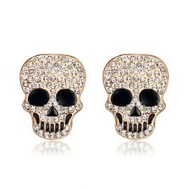 Lee Island Fashion 18K Gold Plated White Crystal Skull Stud Earrings For Women