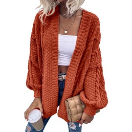 Dyexces Womens Oversized Cardigan Sweaters Open Front Cable Knit Lantern Long Sleeve Chunky Outwear Coats Orange Red