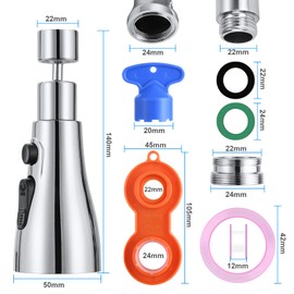 OSDUE Wasserhahn Luftsprudler, 3 Modi Küche Bad Wasserhahn Bubbler Filter mit 2 (M22 und F24) Adaptern, 360 Grad Schwenkbarer Multifunktionaler Wassersparender für Küche/Bad Hahn