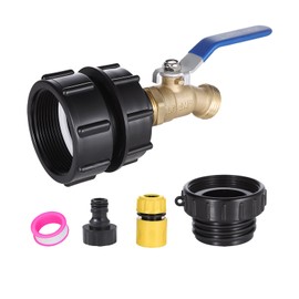 IBC Tote Adapter, 275-330 Gallon IBC Tote Water Tank Adapter, IBC Tote Fittings with 3 Size Adapter, 2.44" Fine、2“Fine and 2" Coarse Thread + Lead-Free Brass Faucet, IBC Tote to Garden Hose Adapter