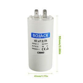 BOJACK CBB60 40uF 450 Volt 50/60Hz AC Capacitor Round Run Start Capacitor with Two Sets of Inserts for AC Motor Run Condenser Straight Cool Heat Pump Pool Pump or Air Conditioner