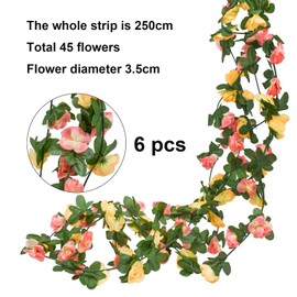 Bacucine 6PCS Artificial Flowers Garland Fake Peony Vines Hanging Silk Floral Vine for Bedroom Wedding Home Office Wall Garden Craft Decor (Orange Pink)