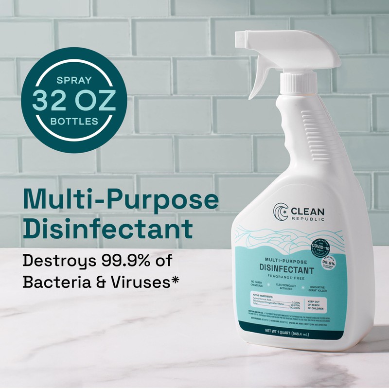 Clean Republic Multi-Purpose Disinfectant, Cleaning Spray, 32 Fluid Ounce Bottle,