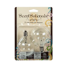 Scentsationals 25W Clear Light Bulbs 2 Pack for Scented Wax Warmers Candle Warmers E12 Base