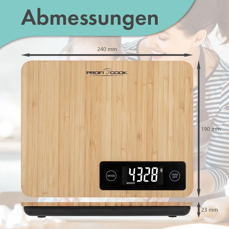 ProfiCook® Kitchen Scales Made of 100% Bamboo, Digital Kitchen Scales,