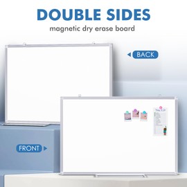Double Sided White Board Dry Erase, 20 x 30 inch Magnetic Dry Erase Board Whiteboard for Wall, Aluminum Frame Wall-Mounted or Hanging Whiteboard Marker Board Writing Board