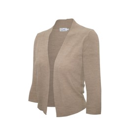 CIELO Solid Soft Stretch 3/4 Sleeve Open Front Knit Bolero Shrug Cardigan Camel S