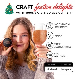 MONÉGASQUE Rose Gold Edible Glitter for Cocktails 10g - Christmas Drink Edible Rose Gold Glitter - Edible Glitter Drinks - Rose Gold Food Coloring & Rose Gold Sprinkles for Cupcakes - Drink Glitter