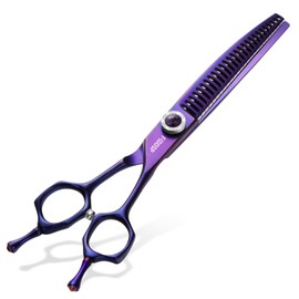 FOGOSP Professional Curved Chunkers Dog Grooming Scissors 7'' Curved Comb Thinning Shears for Dogs Pet 27 Teeth Japan VG10 Sharp and Smooth(7 Curve Chunker, Purpler)