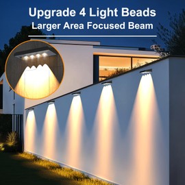 AUDLES Solar Fence Lights Outdoor, 8 Pack Fence Lights Solar Powered with 4 LED, Fence Solar Light Outdoor IP65 Waterproof Deck Light for Backyard, Railing, Patio, Stair, Wall, Step - Warm Lighting