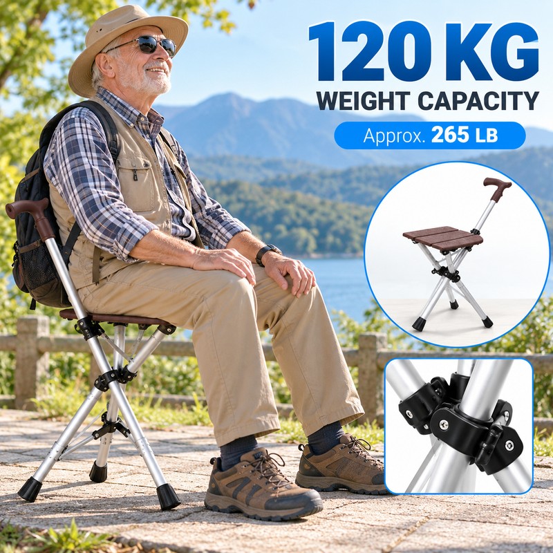 Folding Walking Cane with Seat for Outdoor Rest – Portable