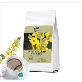 YUNHE TEA Pack of 25 Mullein Leaf Tea Bags, Mullein Tea Bags for Lungs, 3gX25 Teabags Non GMO, Caffeine-free Natural Herbal Tea, Mullen Tea for Lungs