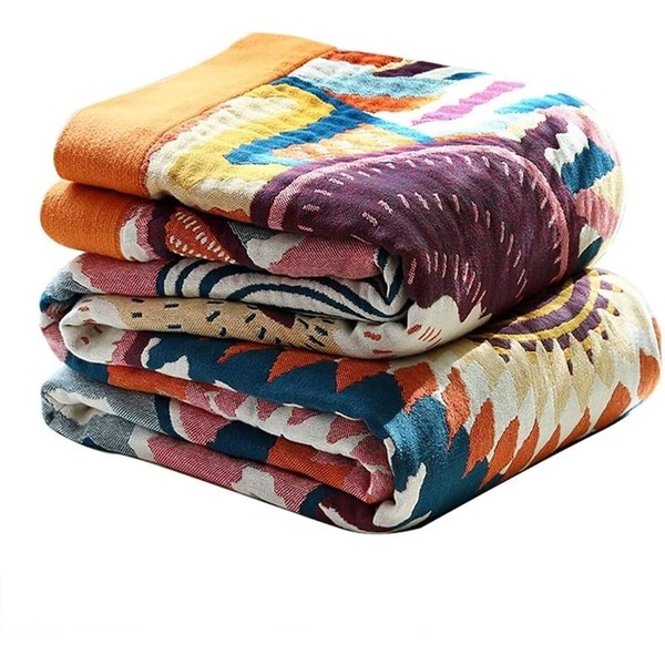 Ffdshc Muslin Boho Throw Blanket for Bed Couch, 100% Cotton