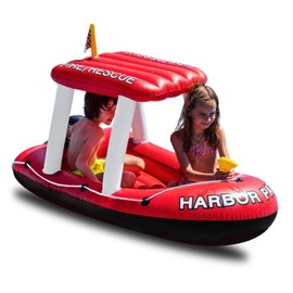 ZONETECH Fire Boat Inflatable Pool Toy,Fire Rescue Theme Float Ride On,Fun Water Toy Squirter, Pool Toy for Kids & Adults,Easy Inflation, Summer Water Adventures,Large Inflatable Boat (RED, 1 Pack)