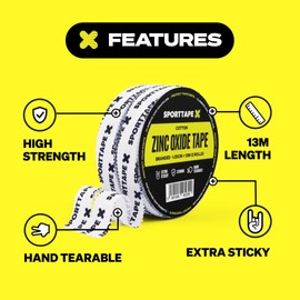 SPORTTAPE Finger Tape - 1.25cm x 13m - Boxing Hand Wrapping Tape for Gloves, Knuckles, Fingers | Rigid Zinc Oxide Strapping Tape | Physio Tape for Sports Injury | Non-Stretch Athletic Tape
