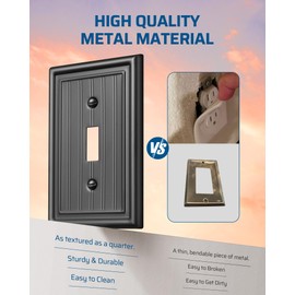 DEWENWILS 4-Pack Black Outlet Covers & Switch Plates — Decorative Metal Wall Plates for Toggle Light Switches (1-Gang Standard Size)