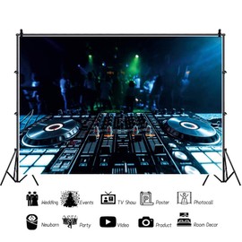 DORCEV 5x3ft Nightclub Backdrop Dis-co Bar Theme DJ Keyboard Carnival Spotlight Retro 80s 90s Style Photography Background Nostalgia Music Party Banner Video Shooting Hip Hop Studio Props