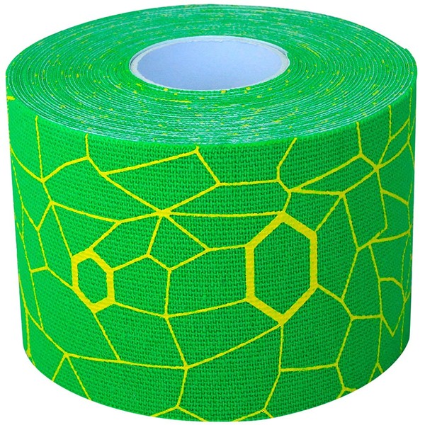 TheraBand Kinesiology Tape, Waterproof Physio Tape for Pain Relief, Muscle & Joint Support, Standard Roll with XactStretch Application Indicators, 2 Inch x 16.4 Foot Roll, Electric Green/Yellow