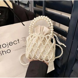 umely Pearl Handbag, Drawstring Type, Women's, Smaller, Handbag, Wedding, Formal After-party, White, Beaded Bag, Shoulder Bag, Shoulder Bag, white