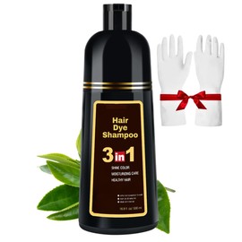 Champú Black Instant Hair Color para cabello gris, cobertura 100% gris, champú 3 en 1 para teñir el cabello negro, colorante a base de hierbas en minutos para mujeres y hombres, suave, no irrita el cuero cabelludo (Negro)