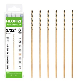 HLOFIZI 3/32" x 6" Extra Long Drill Bit (6 Pack), Aircraft Extension Drill Bits M2 High Speed Steel for Wood, Soft Metal, Plastic