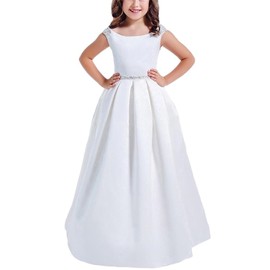 White First Communion Dresses for Girls 7-16 Satin Ruffles Kids Birthday Party Dress