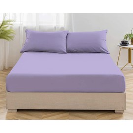 MistyMorning Fitted Sheet, Soft & Premium quality Bedding & Linen, 11''/28cm deep sheet, Egyptian Cotton with 200 Thread Count. (Lilac, Single)