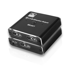XMSJSIY DisplayPort Switch 8K Bi-directional DP 1.4 Switcher 1 in 2 out / 2 in 1 out High Speed Splitter DP Switch Converter Supports 8K@30Hz 4K@120Hz for PC Monitor Laptop HDTV