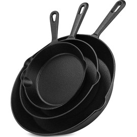Frying Pans - Set of 3 Pre-Seasoned Cast Iron Skillets with 10-Inch, 8-Inch, and 6-Inch Sizes -Nonstick Camping Cookware by Home-Complete - Style: 3-pack Frying Pan